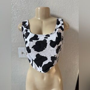 Black and White Cow Print Crop Top lone start sexy casual western